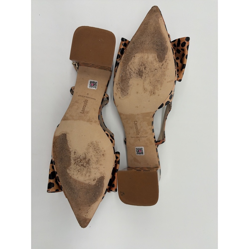 Larroude Elle Cheetah Print Patent Leather Slingback Block Heel Pumps Bow 39 - Picture 7 of 9